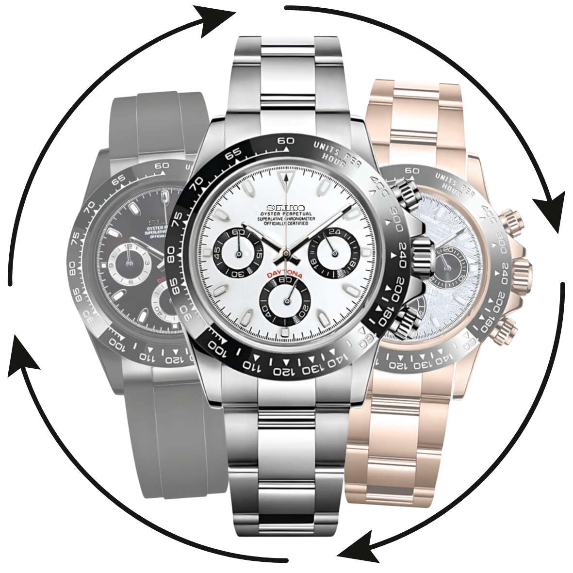 « Configurateur SEIKMOD Daytona personnalisable avec mouvement Seiko VK63 assemblé en France »