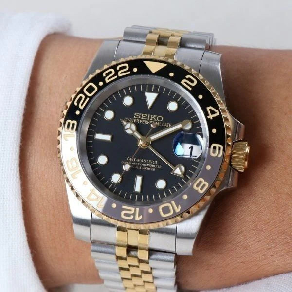 Seiko Mod GMT Two-Tone Black Gray Gold Zombie 40mm - Automatic Watch | NH34