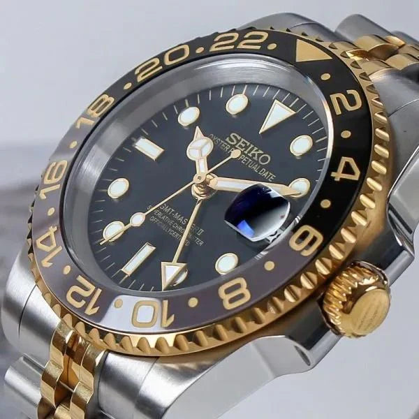 Seiko Mod GMT Two-Tone Black Gray Gold Zombie 40mm - Automatic Watch | NH34