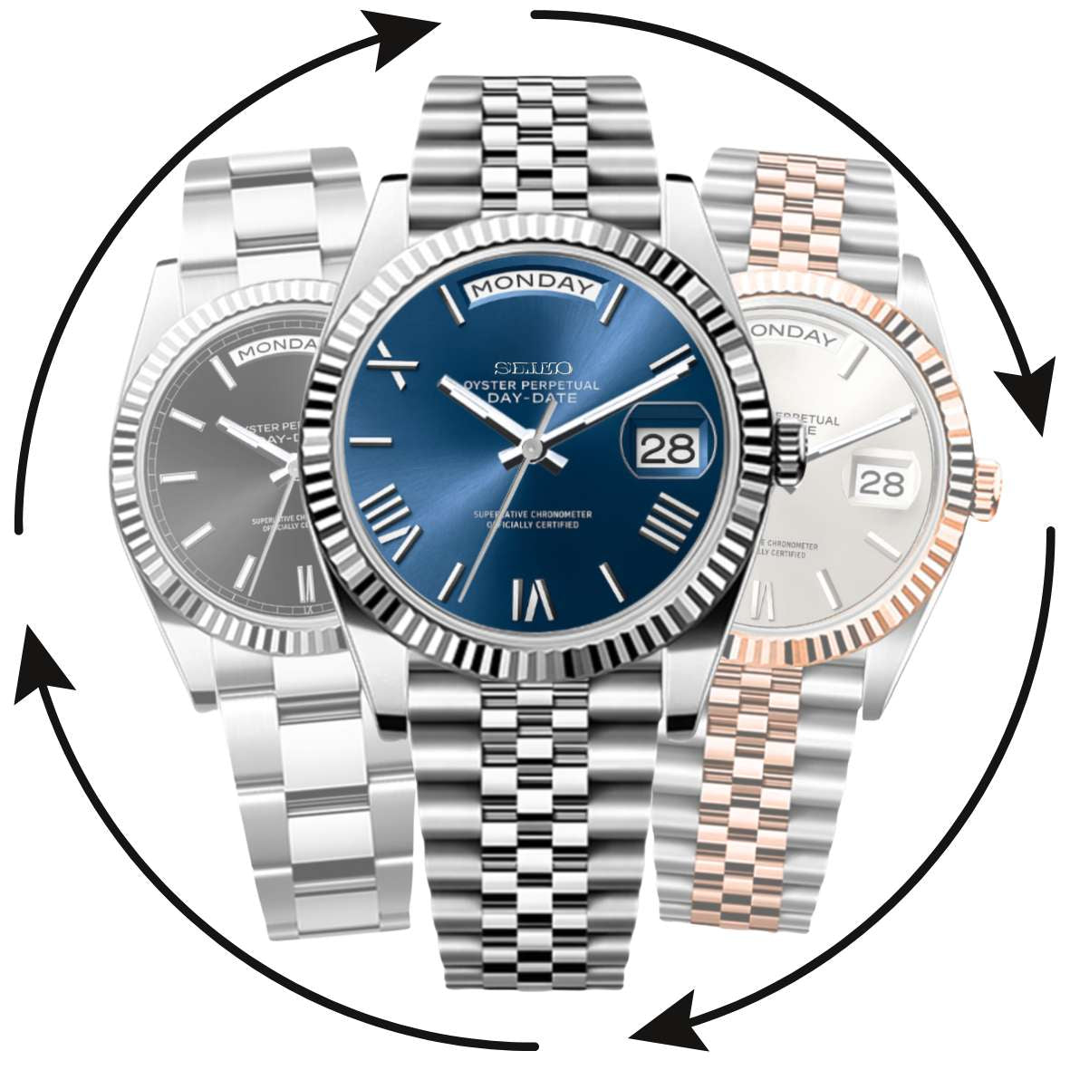 « Configurateur SEIKMOD Datejust personnalisable avec mouvement Miyota 8285 assemblé en France »