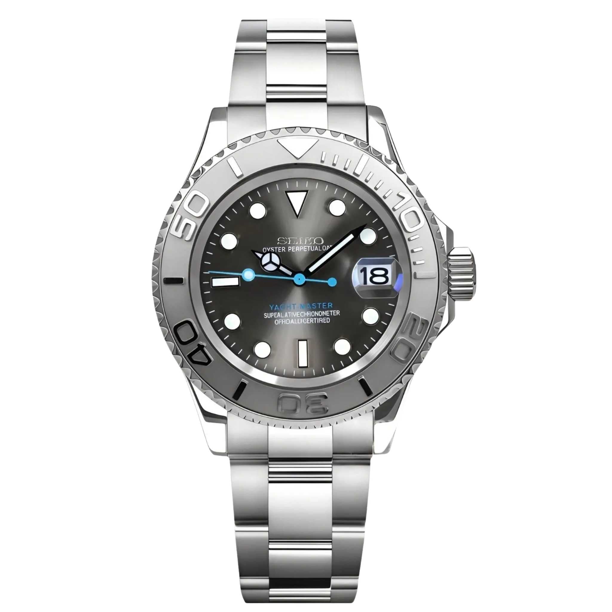 Montre SEIKMOD Yacht-Master Bleu Gris automatique NH35, assemblée à la main en France.
