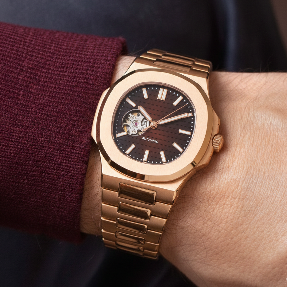 Nautic Cœur Ouvert Or Rose portée au poignet | Modus Horlogerie