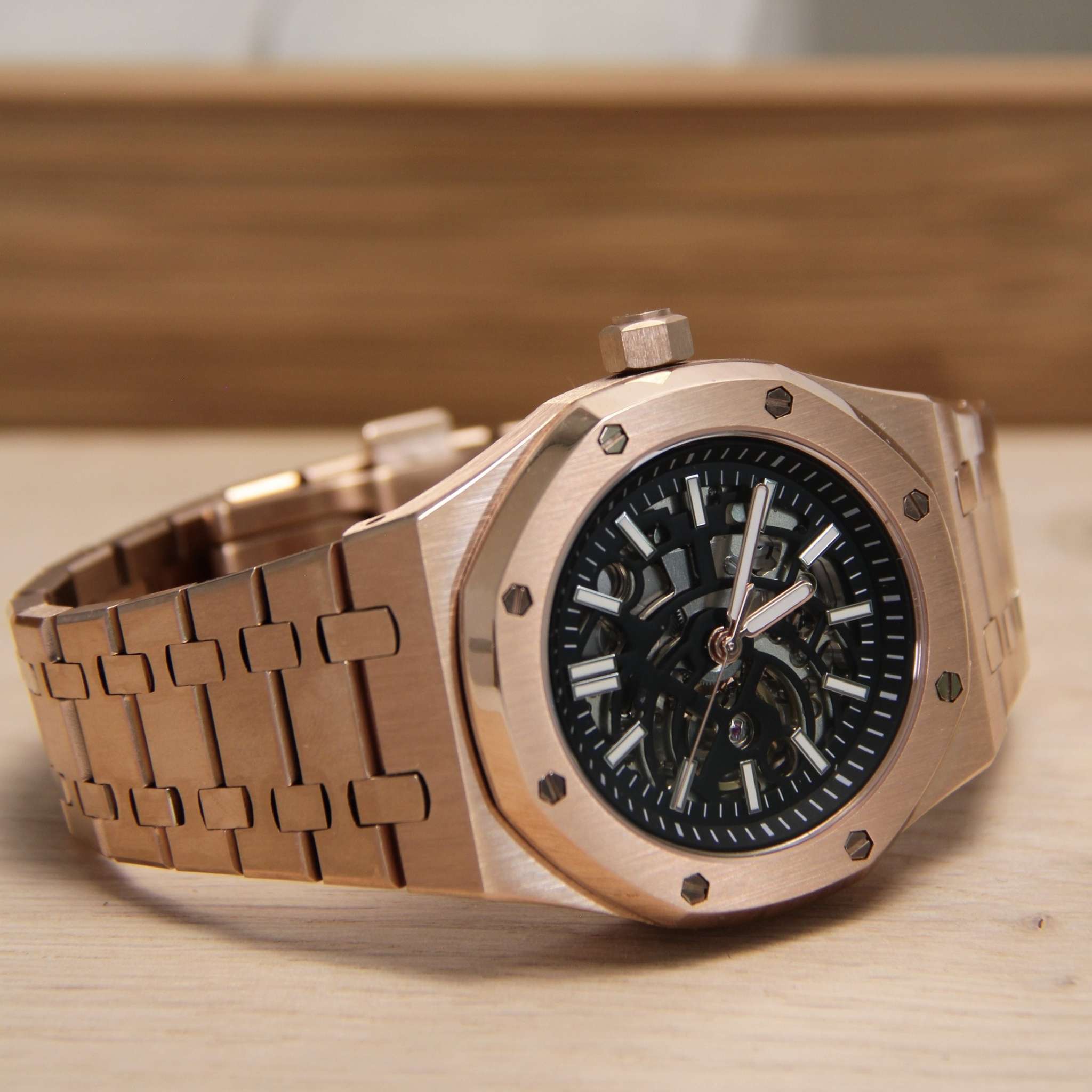 “Montre SEIKMOD Royal Oak Squelette Or Rose NH70 Modus Horlogerie”