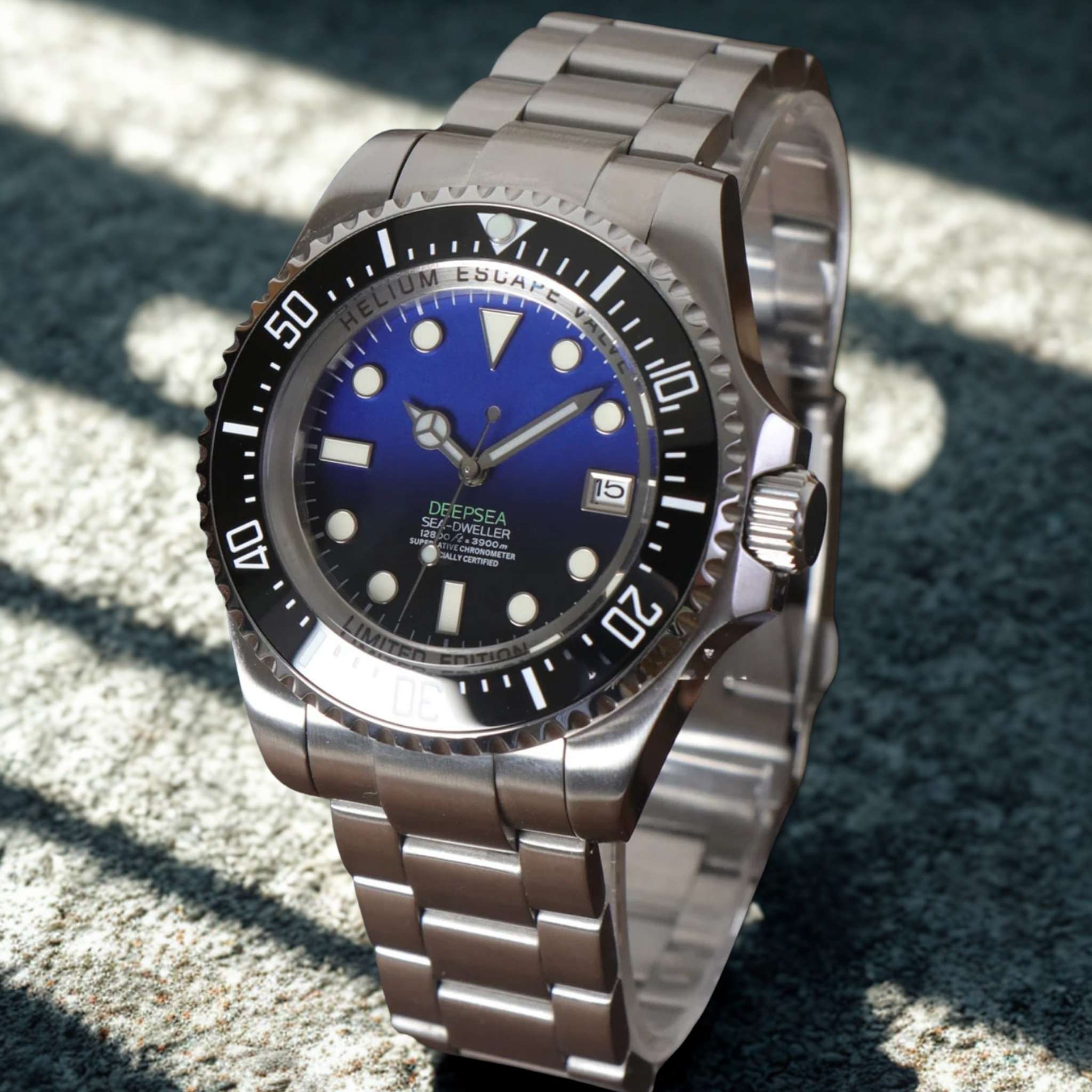 Montre SEIKMOD Sea Dweller DeepSea vue de face, mouvement automatique NH35, assemblée en France