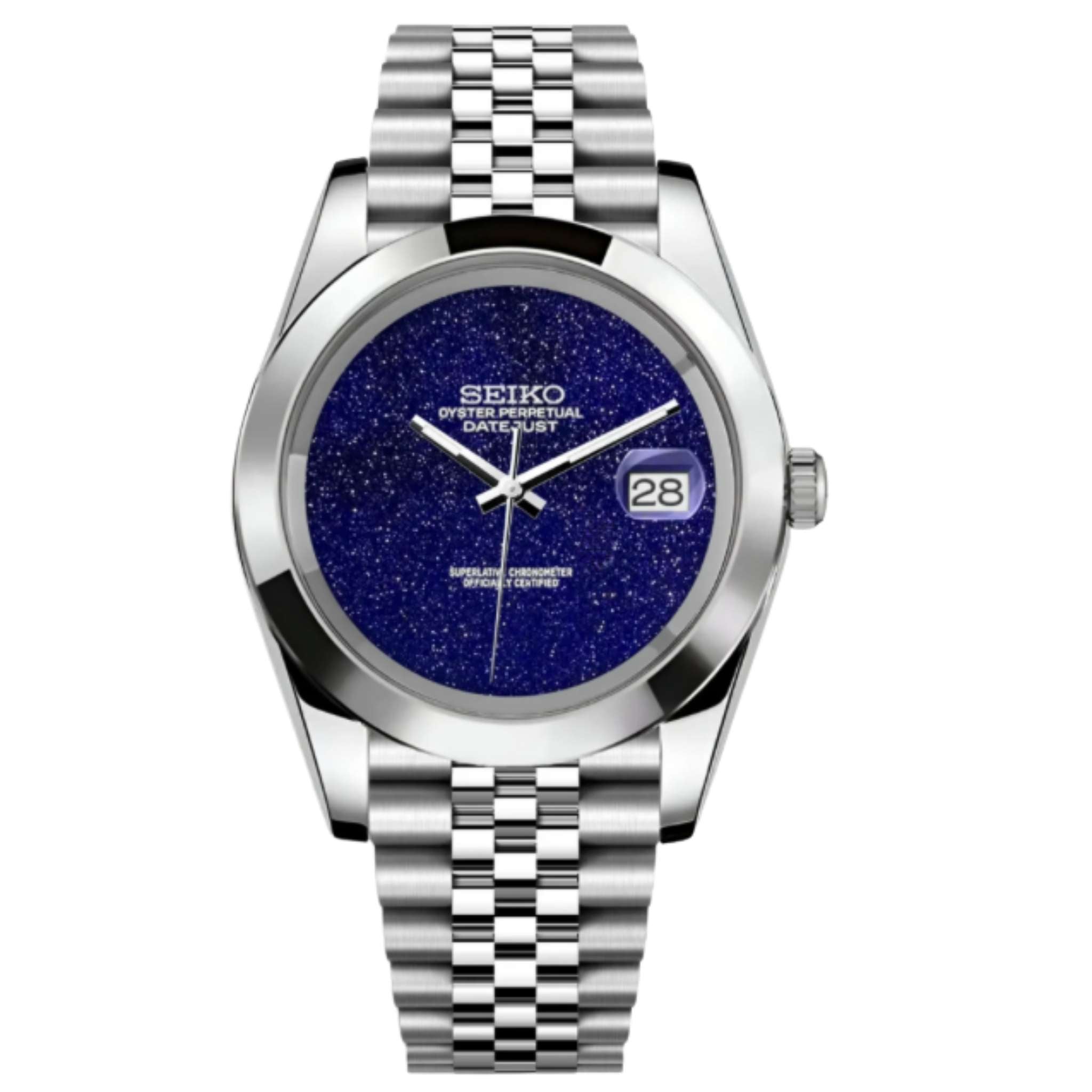 Montre Seiko Mod Datejust Galaxie cadran bleu automatique assemblée en France
