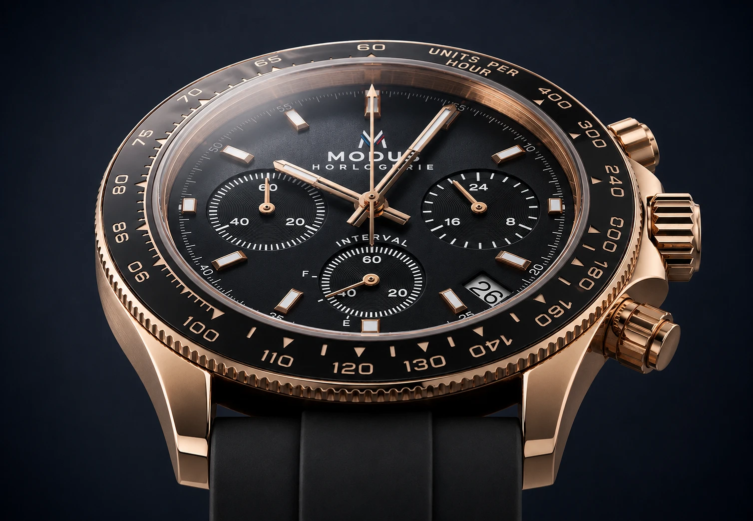 Détail du cadran d’une montre Interval Modus Horlogerie