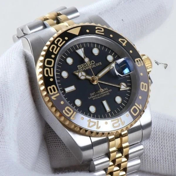 Seiko Mod GMT Two-Tone Black Gray Gold Zombie 40mm - Automatic Watch | NH34