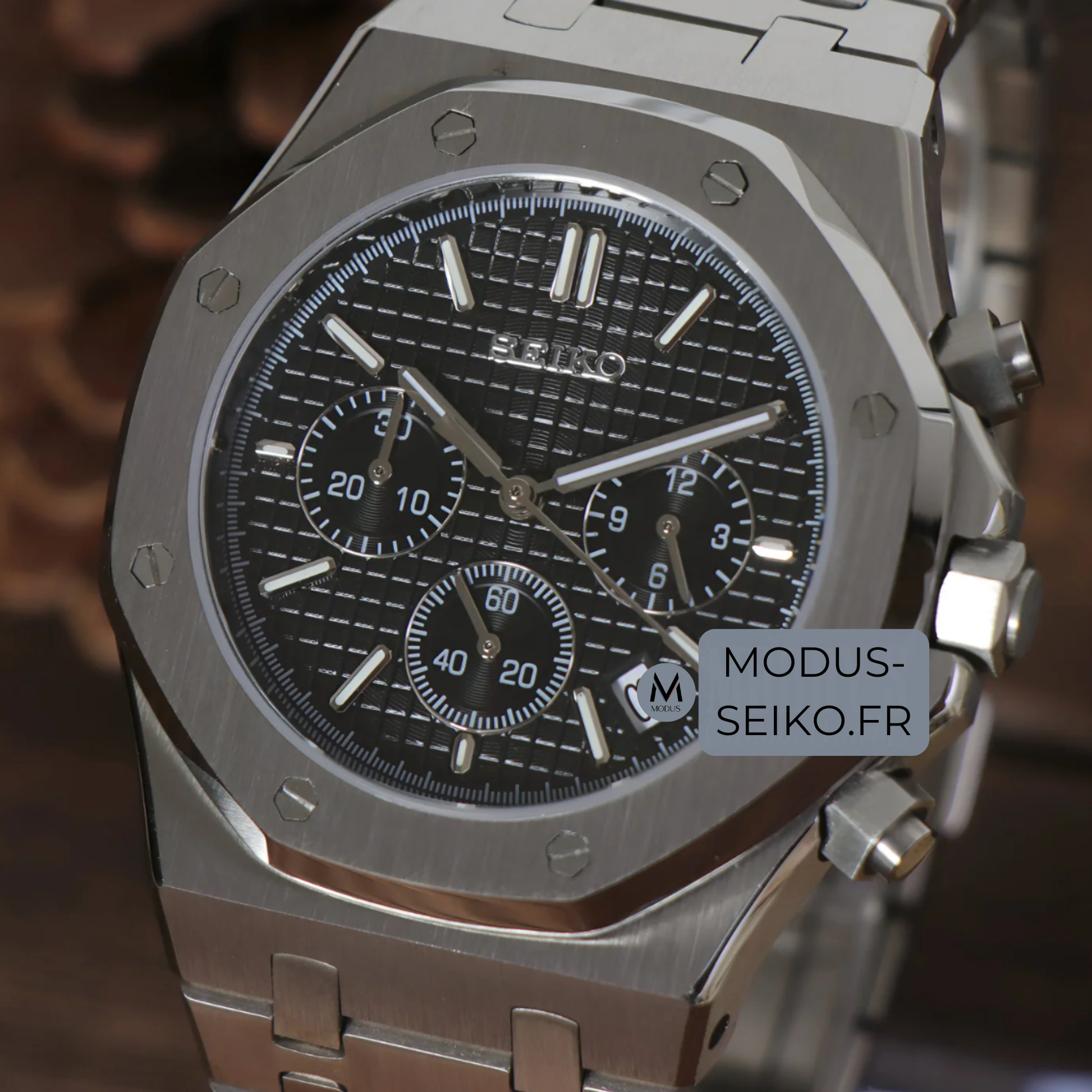 Seiko Mod Royal Oak Blue 41mm – VK63 Chronograph Watch