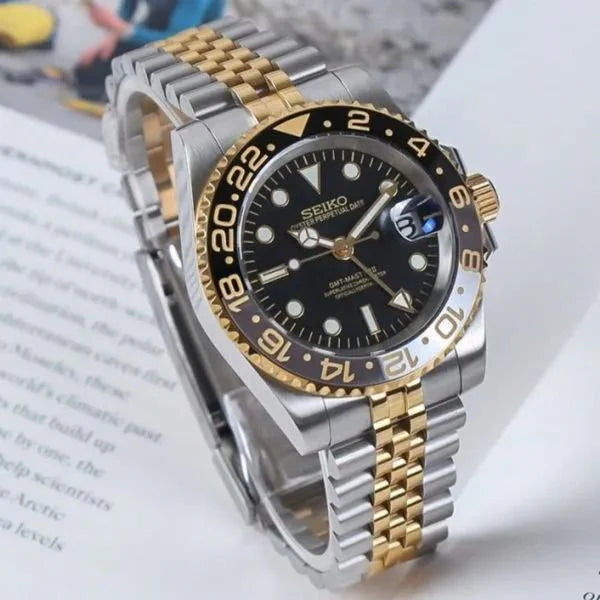 Seiko Mod GMT Two-Tone Black Gray Gold Zombie 40mm - Automatic Watch | NH34