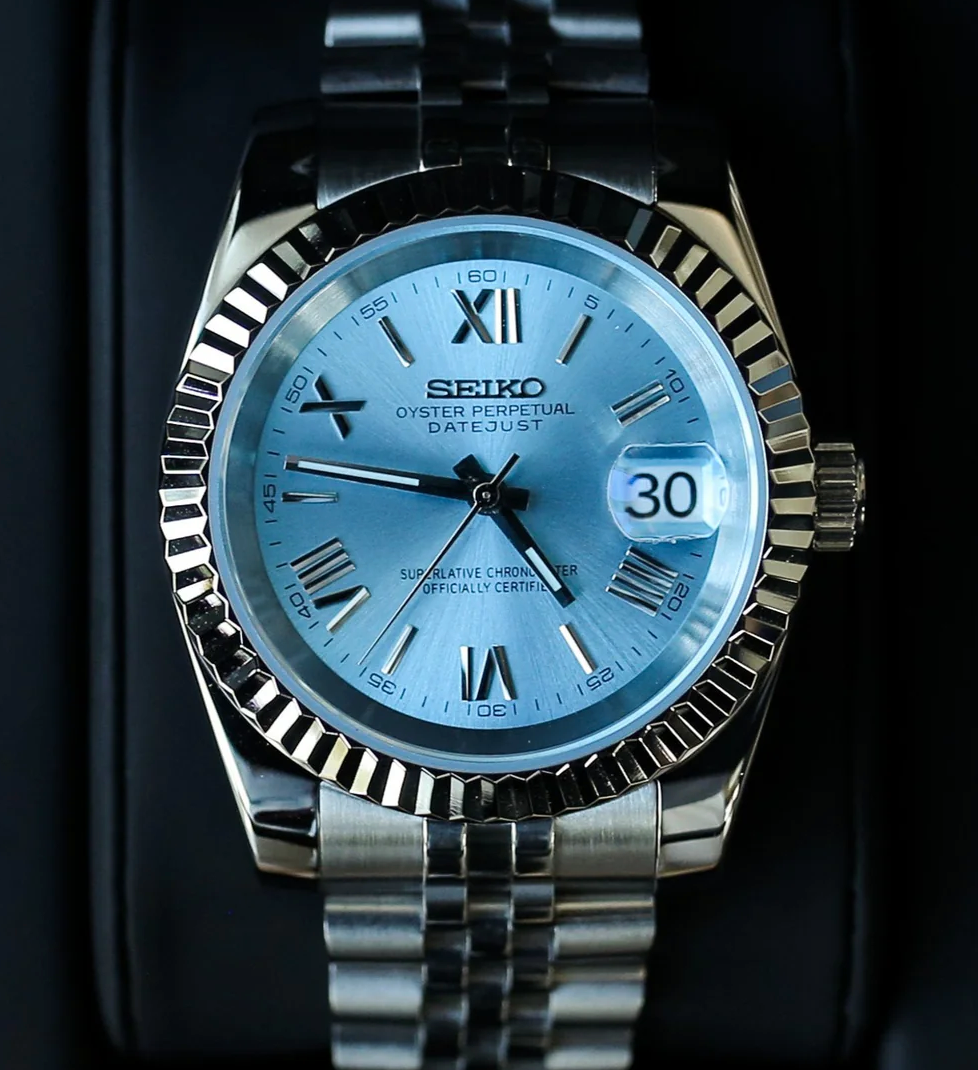 Seiko Mod Datejust Roman Numerals Blue 36/40mm