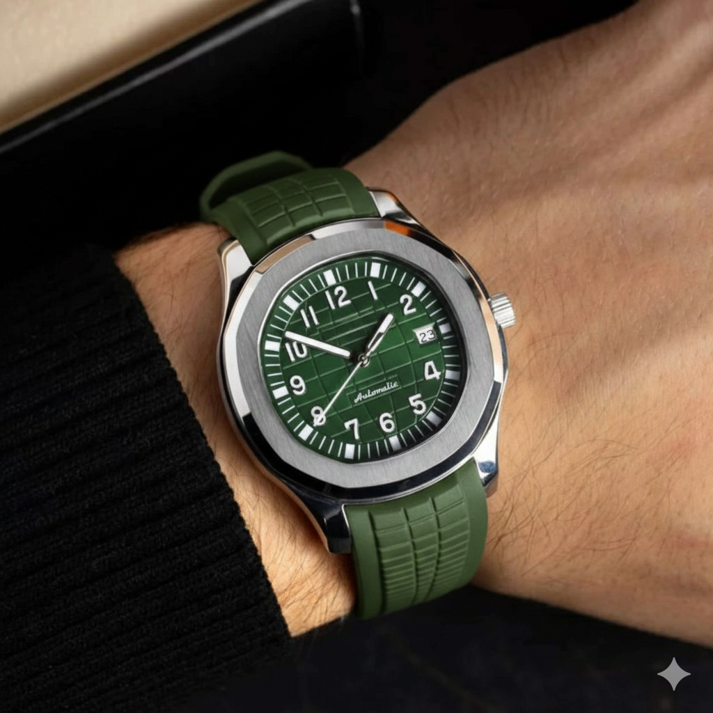 Montre SEIKMOD Aquanaut Vert présentée dans son écrin premium Modus Horlogerie.
