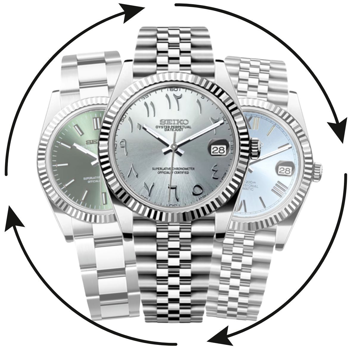 Montre personnalisable Modus Seiko inspirée de la Datejust – style classique, mouvement automatique Seiko NH35.