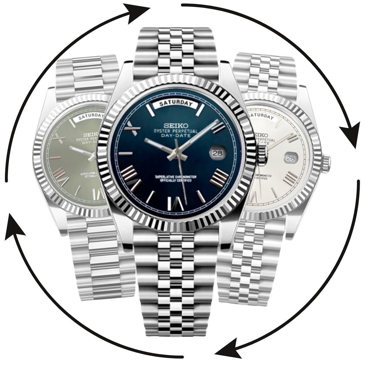 Montre personnalisable Modus Seiko inspirée de la Day-Date – affichage jour et date, mouvement automatique Seiko Miyota 8285.