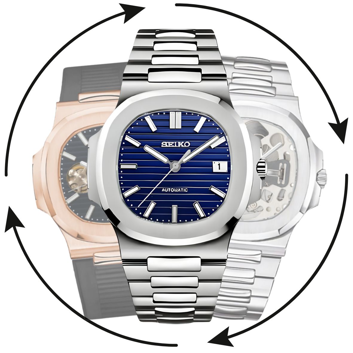 Montre personnalisable Modus Seiko au design Nautilus – mouvement automatique Seiko, cadran au choix, assemblée en France.